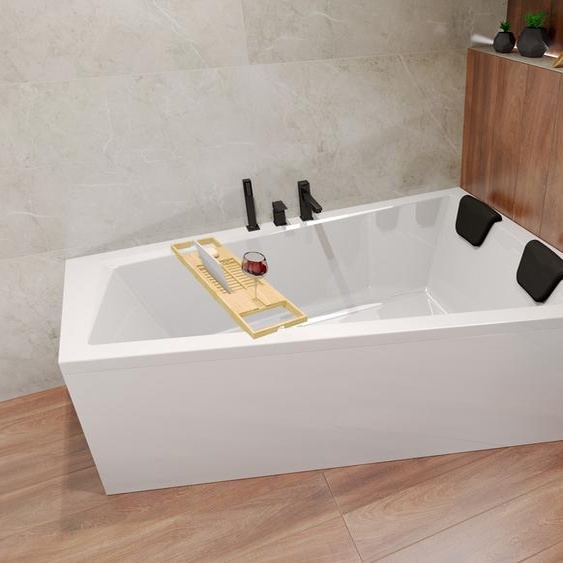 BADLAND Baignoire dangle rectangulaire INTIMAS DROITE 170x125 avec vidage et pieds + 2 coussins de bain + tablette de bain en bambou | BADLAND INTIMAS