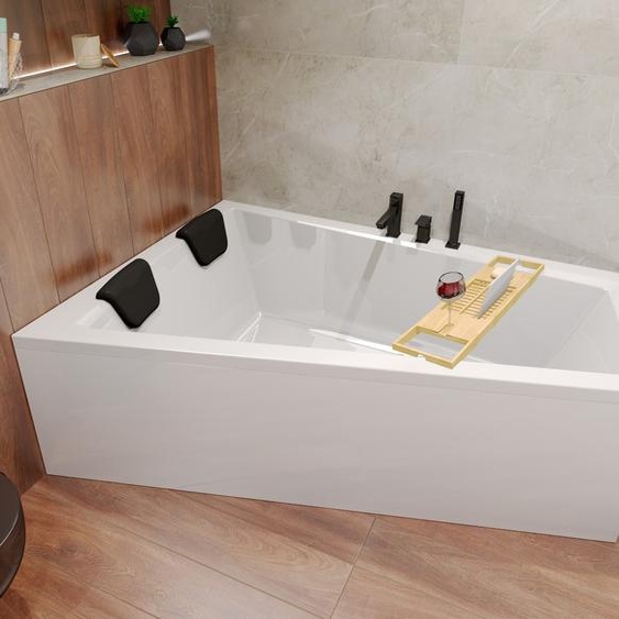 BADLAND Baignoire dangle rectangulaire INTIMAS GAUCHE 180x125 avec vidage et pieds + tablette de bain en bambou | BADLAND INTIMAS