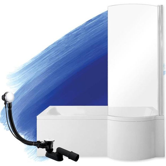 BADLAND Baignoire rectangulaire Inspiro DROITE 170x70 avec paroi en verre, pieds et vidage sans habillage