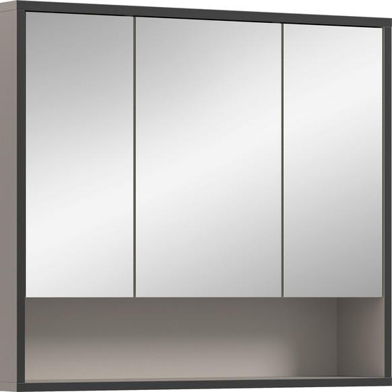 Bagno armoir de salle de bain avec miroir 3 portes miroir gris clair, crème.