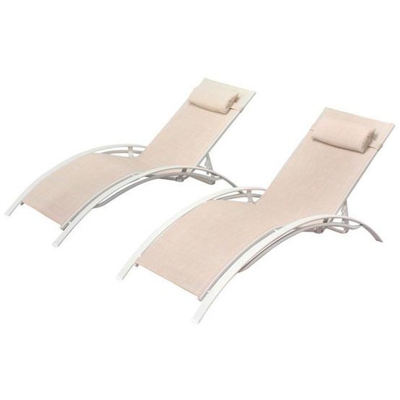 Bahia Ecru/Blanc x2 : lot de 2 transats empilables et ajustables en aluminium et textilène