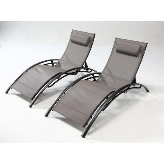 BAHIA - Lot de 2 transats ajustable gris et noir en aluminium