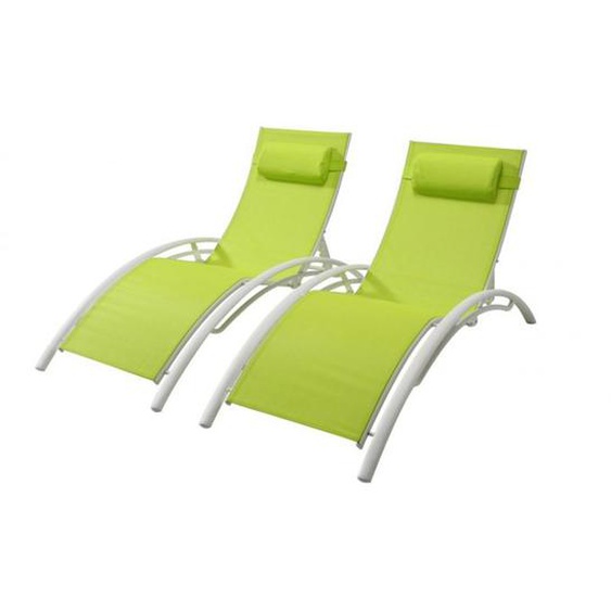 Bahia Vert/Blanc x2 : lot de 2 transats empilables et ajustables en aluminium et toile PVC
