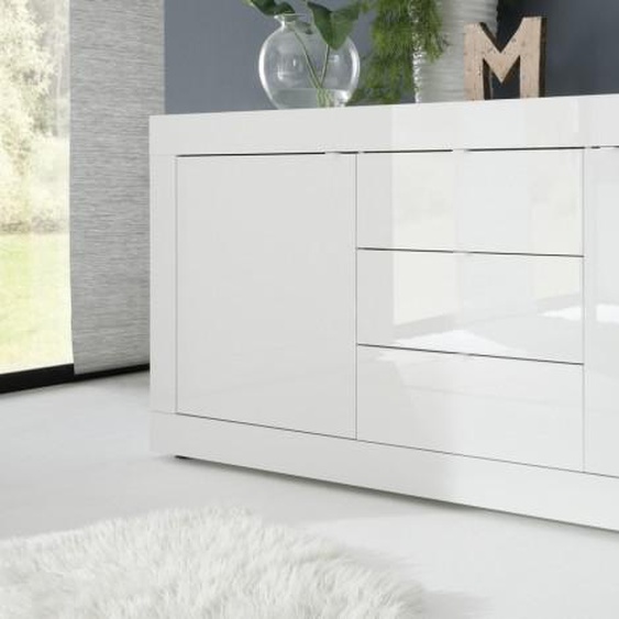 Bahut design 2 portes + 3 tiroirs laqué blanc - Lernig - Laqué