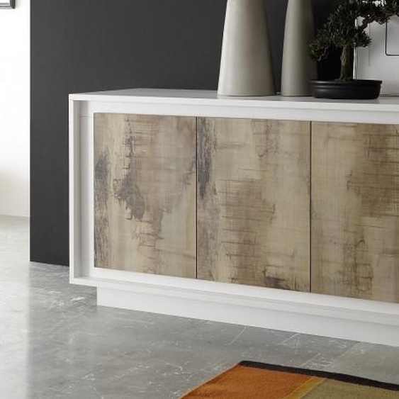 Bahut design 4 portes bois laqué blanc - Brann