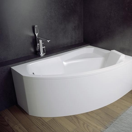 Baignoire acrylique 5en1 asymétrique 170x110 droite blanche + cuve acrylique + appui-tête blanc, siphon et cadre premium moderne | BADLAND RIMA
