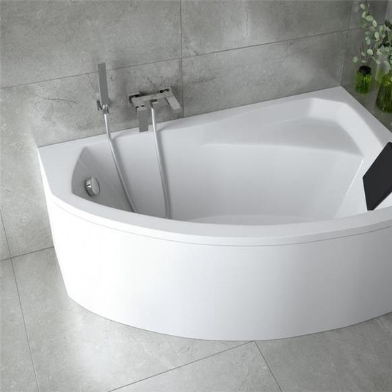 Baignoire acrylique 5en1 asymétrique 170x110 droite blanche + cuve acrylique + appui-tête noir, siphon et cadre modernes Premium | BADLAND RIMA