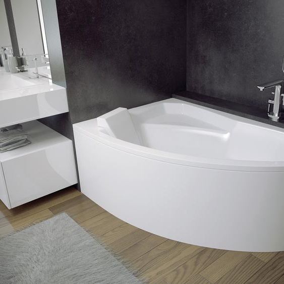 Baignoire acrylique 5en1 asymétrique 170x110 gauche blanc + cabine acrylique + appui-tête blanc, siphon et cadre premium moderne | BADLAND RIMA