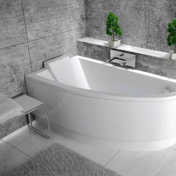 Baignoire asymétrique - 150 x 70 cm - Droite - avec Habillage - Pieds - Vidage Chrome - PRAKTIKA