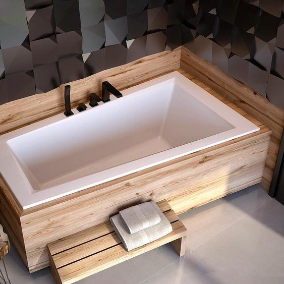 Baignoire asymétrique - 160 x 90 cm - Droite - avec Habillage - Pieds - Vidage Chrome - INTIMA SLIM