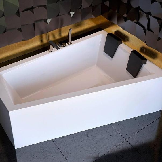 Baignoire asymétrique - 170 x 125 cm - Droite - avec Habillage - Pieds - 2 Repose-têtes - Vidage Chrome - INTIMA DUO