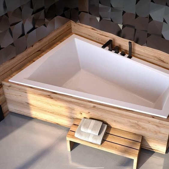 Baignoire asymétrique - 180 x 125 cm - Droite - avec Habillage - Pieds - Vidage Chrome - INTIMA DUO SLIM