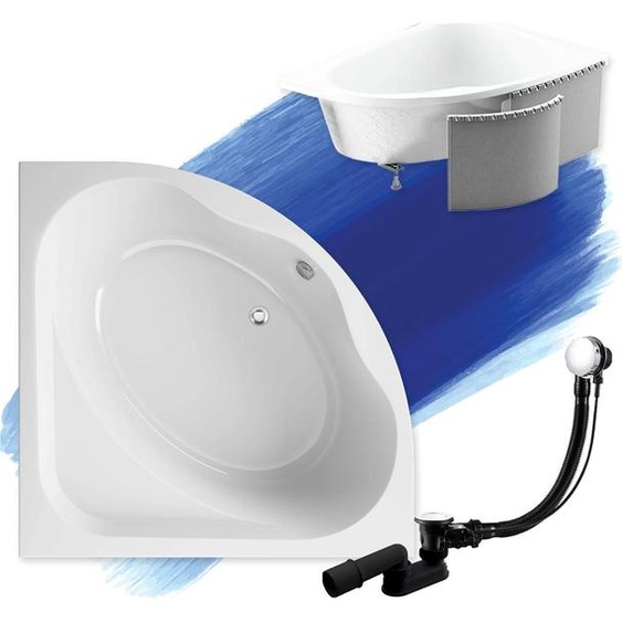 Baignoire dangle 150x150 avec revêtement en polystyrène, écoulement & pieds S | Set complet 4en1 baignoire originale acrylique siphon | BADLAND STANDARD