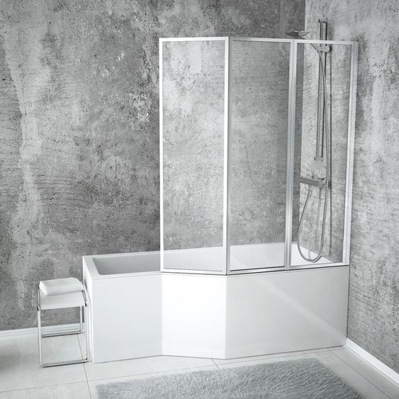 Baignoire dangle 150x75 droite avec tablier acrylique, paroi en verre, vidage & pieds S | Set complet 4in1 baignoire acrylique | BADLAND INTEGRA