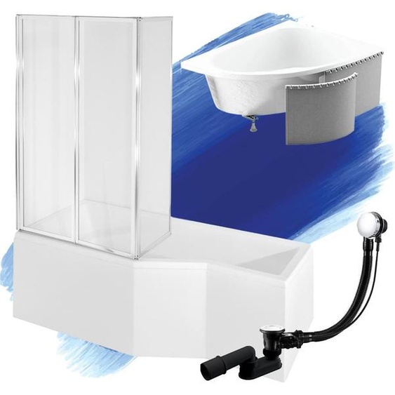 Baignoire dangle 150x75 gauche avec revêtement en polystyrène, écoulement & pieds S | Set complet 4en1 baignoire originale acrylique siphon | BADLAND INTEGRA