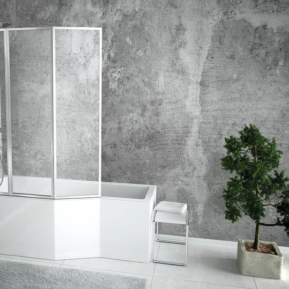 Baignoire dangle 150x75 gauche avec tablier acrylique, paroi en verre, vidage & pieds S | Set complet 4in1 baignoire acrylique | BADLAND INTEGRA