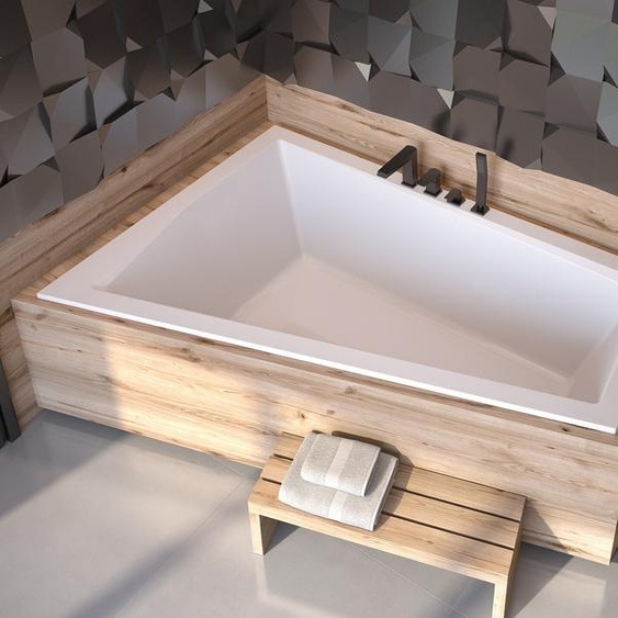 Baignoire dangle 170x125 gauche avec revêtement en polystyrène, écoulement & pieds S | Set complet 4in1 baignoire originale acrylique | BADLAND INTIMA SLIM