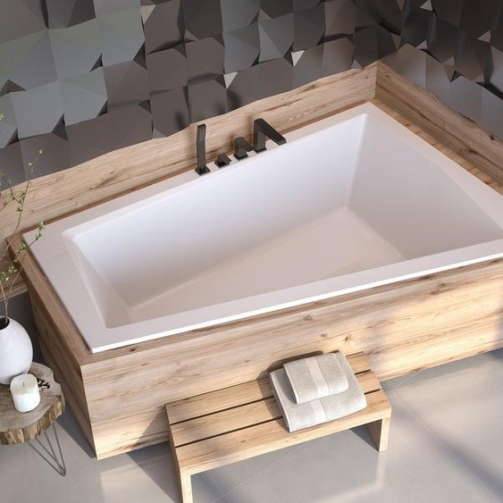 Baignoire dangle 180x125 droite avec revêtement en polystyrène, écoulement & pieds S | Set complet 4in1 baignoire originale acrylique | BADLAND INTIMA SLIM