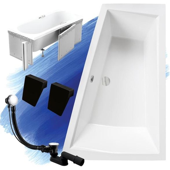 Baignoire dangle 180x125 droite avec revêtement en polystyrène, écoulement & pieds S | Set complet 4in1 baignoire originale acrylique siphon | BADLAND INTIMA