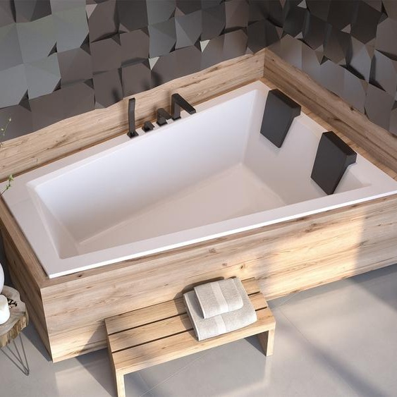 Baignoire dangle 180x125 droite avec revêtement en polystyrène, écoulement & pieds S | Set complet 5in1 baignoire originale acrylique | BADLAND INTIMA SLIM