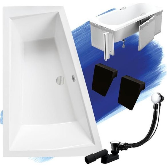 Baignoire dangle 180x125 gauche avec revêtement en polystyrène, écoulement & pieds S | Set complet 4in1 baignoire originale acrylique siphon | BADLAND INTIMA