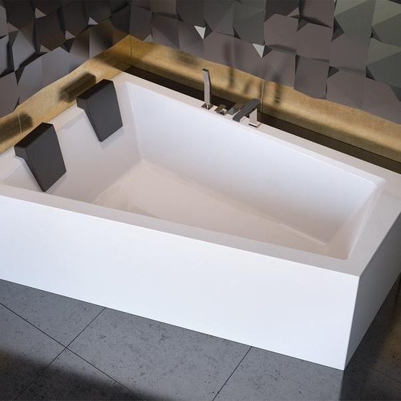 Baignoire dangle 180x125 gauche avec tablier acrylique, bonde & pieds S | Set complet 5en1 baignoire acrylique originale siphon | BADLAND INTIMA