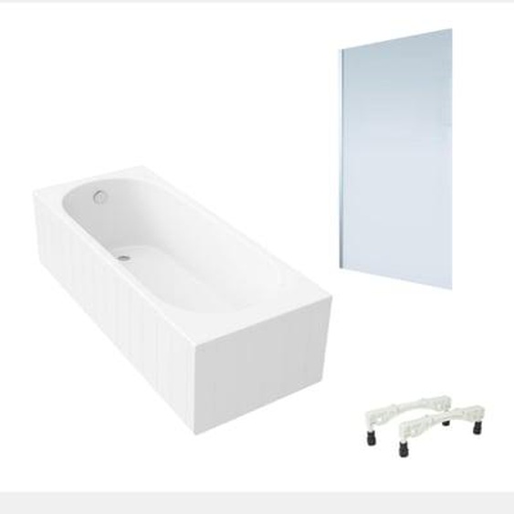 Baignoire droite avec pieds 170x75cm O.Novo Blanc + Pare Bain gauche AURYS Mist 1 chromé