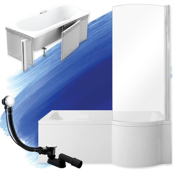 Baignoire rectangulaire 170x70 droite avec revêtement en polystyrène, écoulement & pieds S | Set complet 4en1 baignoire originale acrylique siphon | BADLAND INSPIRO