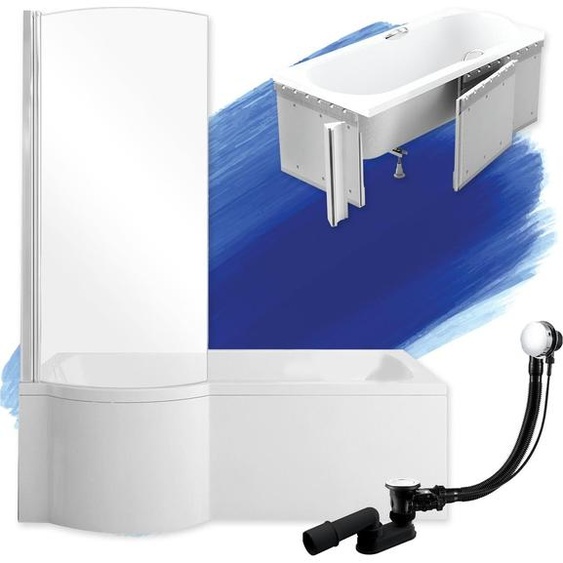 Baignoire rectangulaire 170x70 gauche avec revêtement en polystyrène, écoulement & pieds S | Set complet 4en1 baignoire originale acrylique siphon | BADLAND INSPIRO