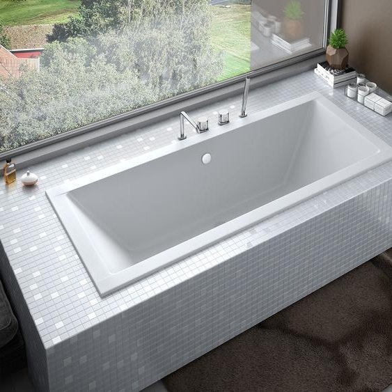 Baignoire rectangulaire 190x90 avec revêtement en polystyrène (étagère 4cm), écoulement & pieds S | Set complet 4in1 baignoire originale en acrylique | BADLAND QUADRO SLIM