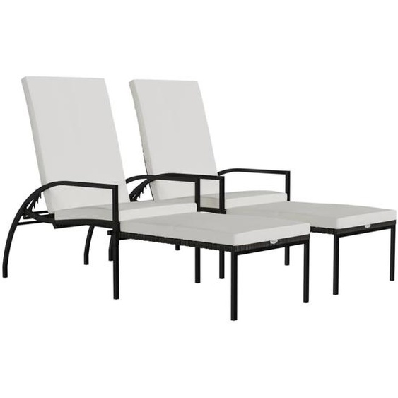 Bain de soleil 2 pcs. avec repose-pieds rotin PE brun