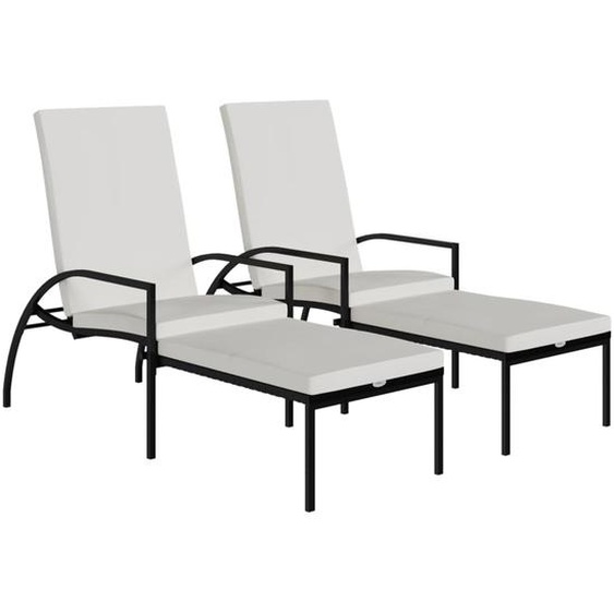 Bain de soleil 2 pcs. avec repose-pieds rotin PE noir