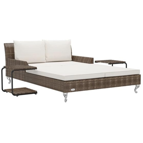 Chaise longue à 2 places avec coussins Résine tressée Marron