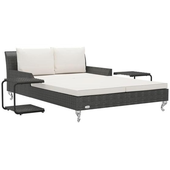 Chaise longue à 2 places avec coussins Résine tressée Noir