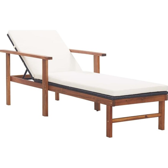 Bain de soleil avec support Poly-Rattan Acacia Massif Noir