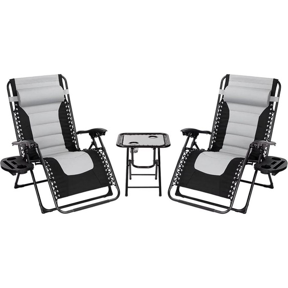 Bain de soleil de luxe en duo - Chaises longues réglables pour 2 personnes - 90°-160° - Structure métallique - Noir