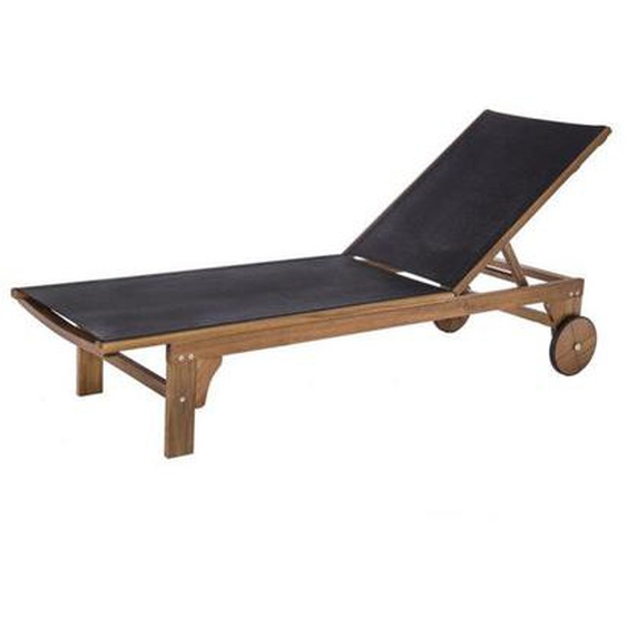 Bain de soleil en bois dacacia et textilène noir - OLUVELI - L 200 x l 65 x H 36 cm