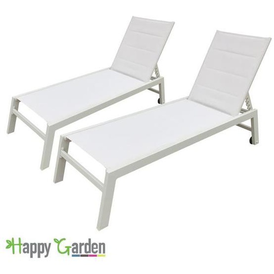Bain de soleil - HAPPY GARDEN - BARBADOS - Lot de 2 - Aluminium blanc - Textilène respirant