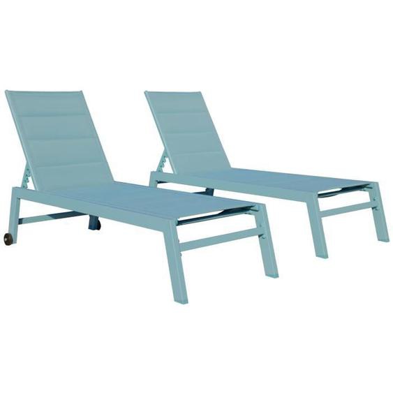 Bain de soleil - BARBADOS - Lot de 2 - Aluminium bleu clair - Dossier réglable - Résistant aux U.V.