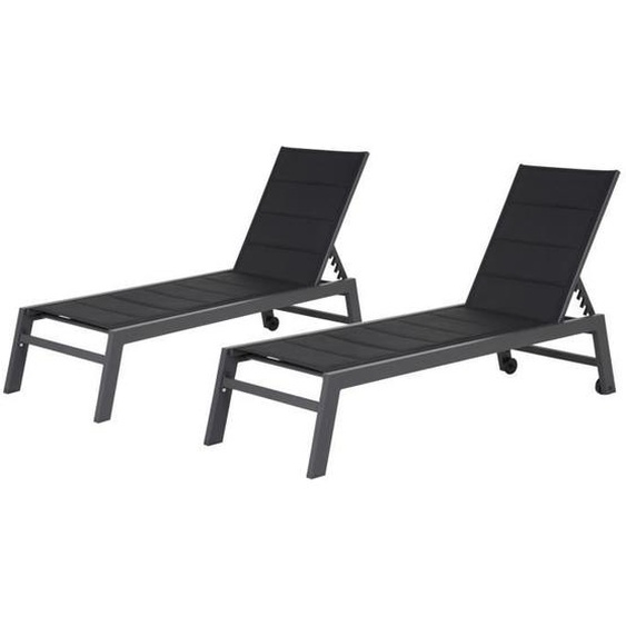 Bain de soleil - HAPPY GARDEN - BARBADOS - Lot de 2 - Dossier réglable - Textilène noir