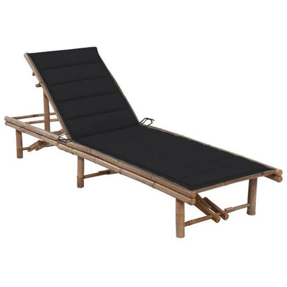 Bain de Soleil Jardin Exterieur 200x65x(30-87) cm avec Coussin Noir Bambou Chaise Longue de Balcon Dossier
