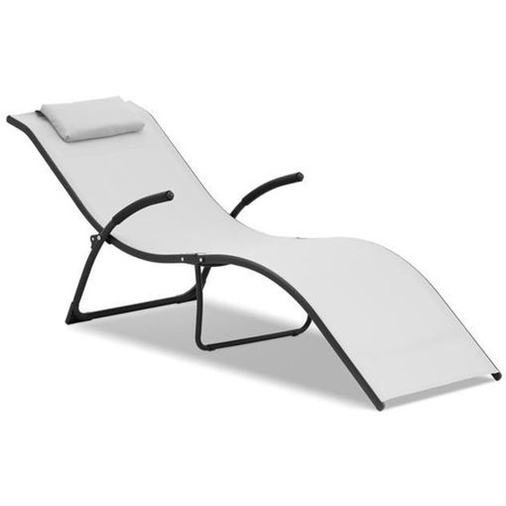 Bain de soleil - MARQUE - Transat pliable - Acier - Gris - Coussin amovible