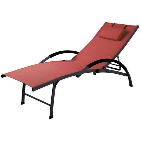 Bain de Soleil Rouge - HOME MAISON - Dossier Ajustable - Aluminium - Jardin - Extérieur