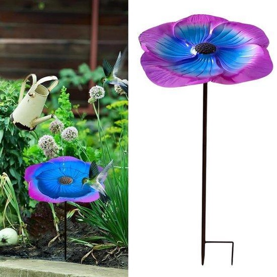 Bain pour oiseaux Benzoa® avec support – abreuvoir et distributeur de nourriture pour oiseaux résistants au gel, fabriqués en fer robuste, pour jardin et balcon, couleur violet/bleu/brun doré, dimensions : 24 x 24 x 63 cm