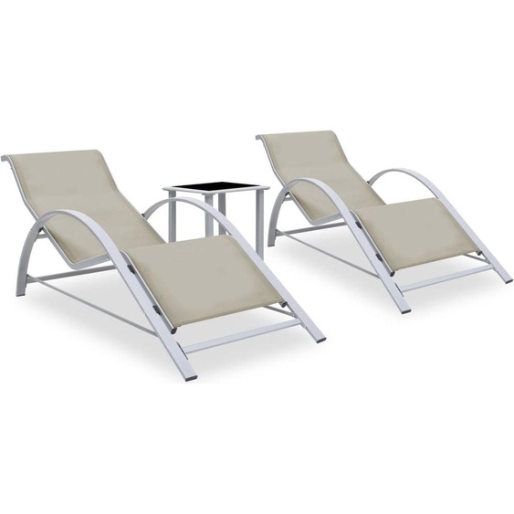 Bains de soleil 2 pcs. avec table aluminium blanc crème