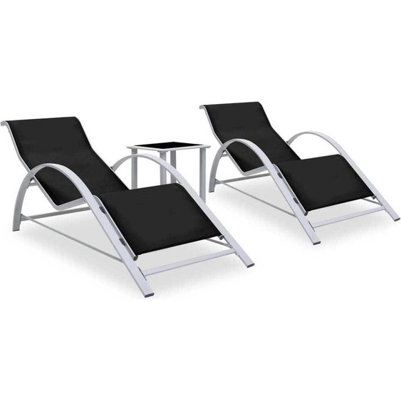 Bains de soleil 2 pcs. avec table Aluminium Noir