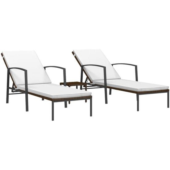 Bains de soleil 2 pcs. avec table Poly rotin brun