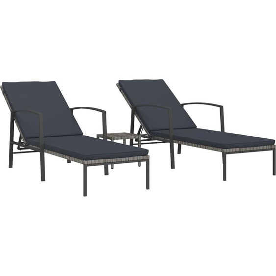 Bains de soleil 2 pcs. avec table Poly rotin gris