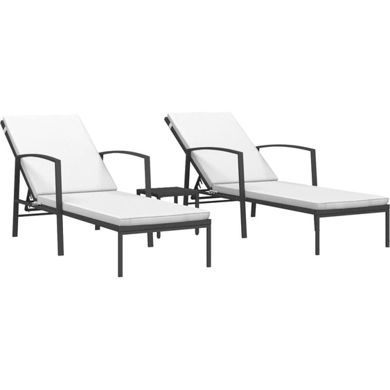Bains de soleil 2 pcs. avec table Poly rotin noir