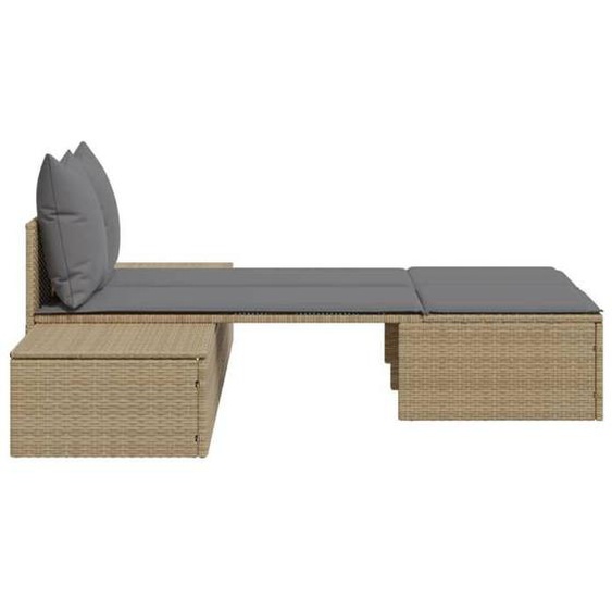 Bains de soleil - OMABETA - Chaise longue double avec coussins beige résine tressée - OM08437